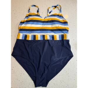 Kona soul one piece womens swimsuit blue and yellow size 20w